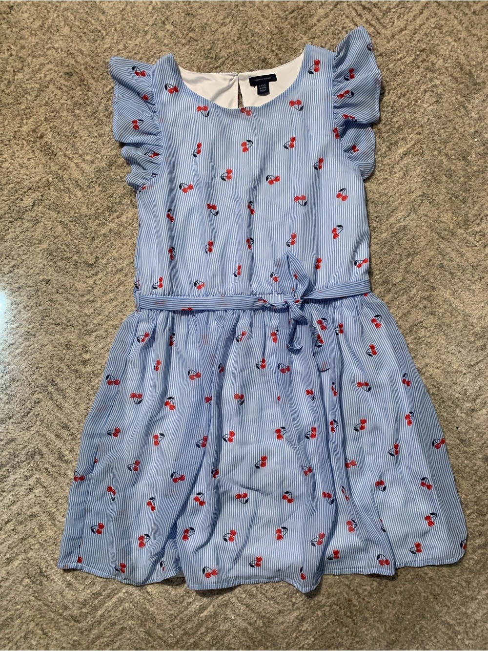 Tommy Hilfiger Blue Striped Dress with Red Cherry Print